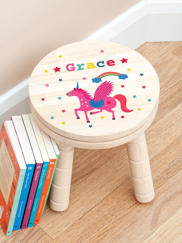 Kids Personalised Unicorn Wooden Stool by Treat Republic - Image 2 of 5