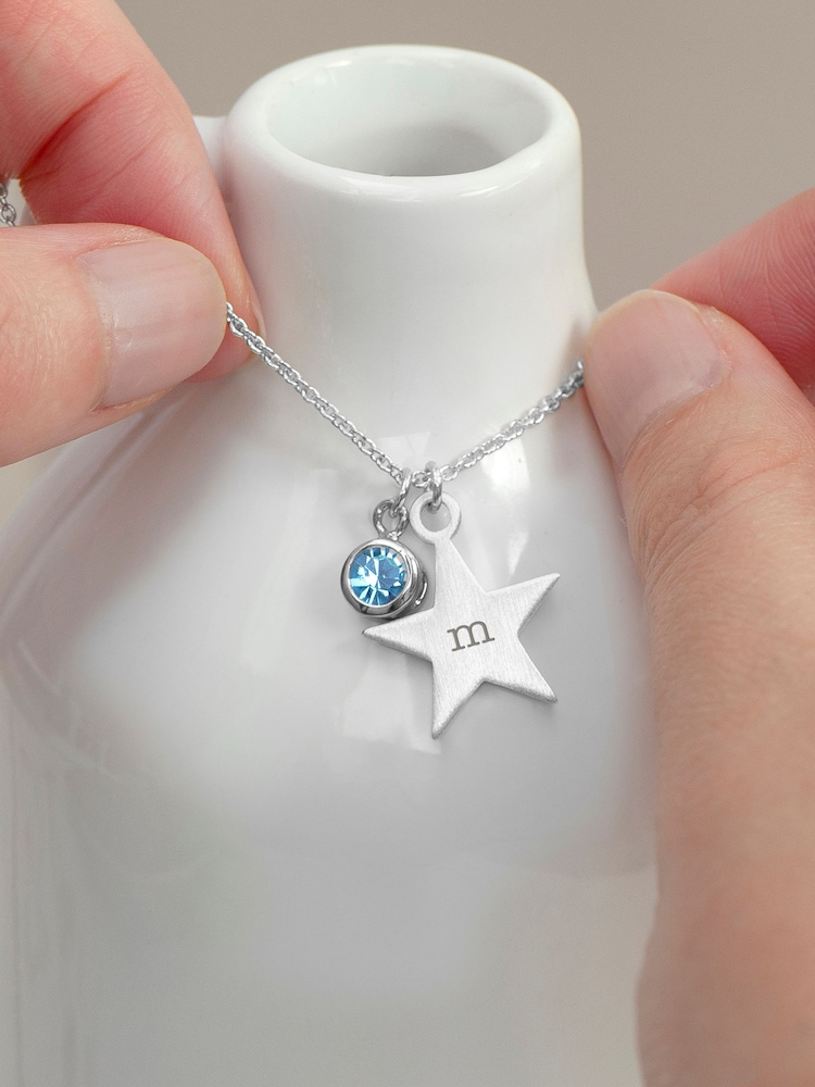 Treat Republic Tone Personalised Star with Birthstone Crystal Necklace - Image 2 of 5