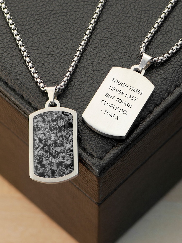 Treat Republic Personalised Mens Silver Tone Snowflake Obsidian Dog Tag Necklace - Image 1 of 5