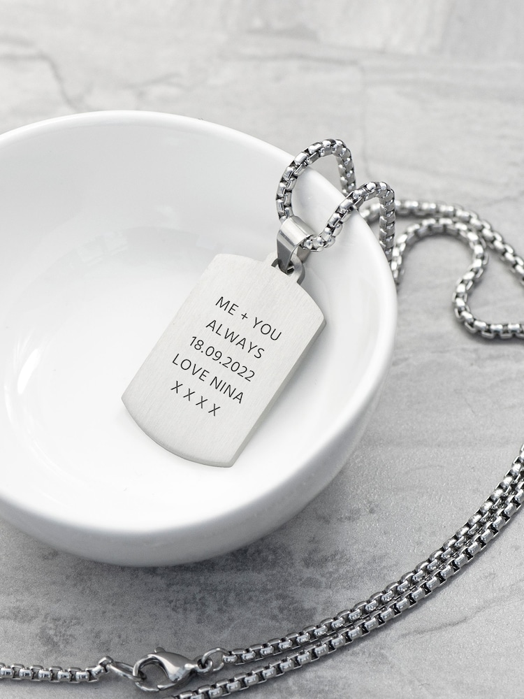 Treat Republic Personalised Mens Silver Tone Snowflake Obsidian Dog Tag Necklace - Image 2 of 5