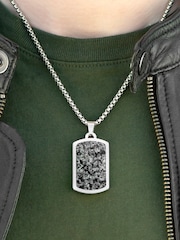 Treat Republic Personalised Mens Silver Tone Snowflake Obsidian Dog Tag Necklace - Image 3 of 5