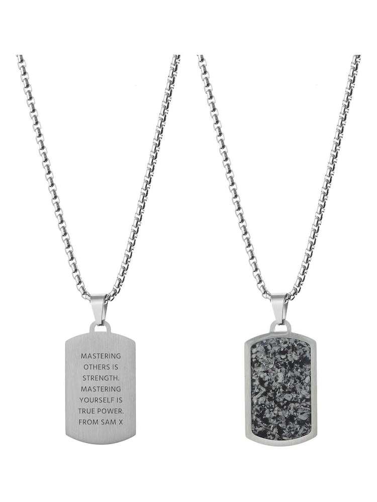 Treat Republic Personalised Mens Silver Tone Snowflake Obsidian Dog Tag Necklace - Image 5 of 5