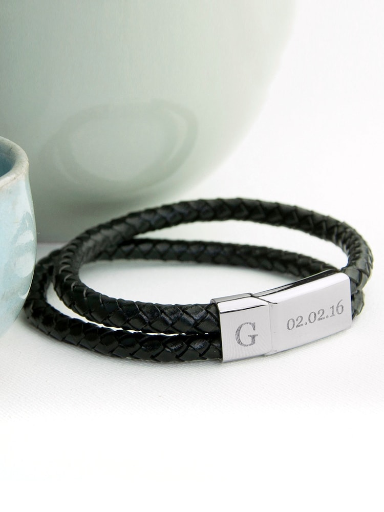 Treat Republic Personalised Dual Leather Black Bracelet - Image 1 of 4
