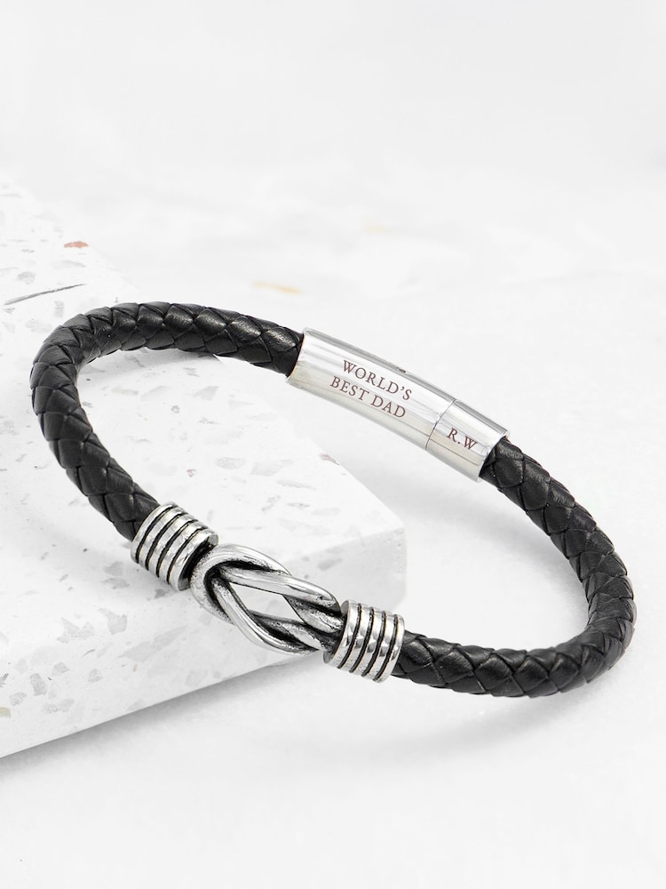 Treat Republic Personalised Mens Infinity Knot Leather Black Bracelet - Image 1 of 5