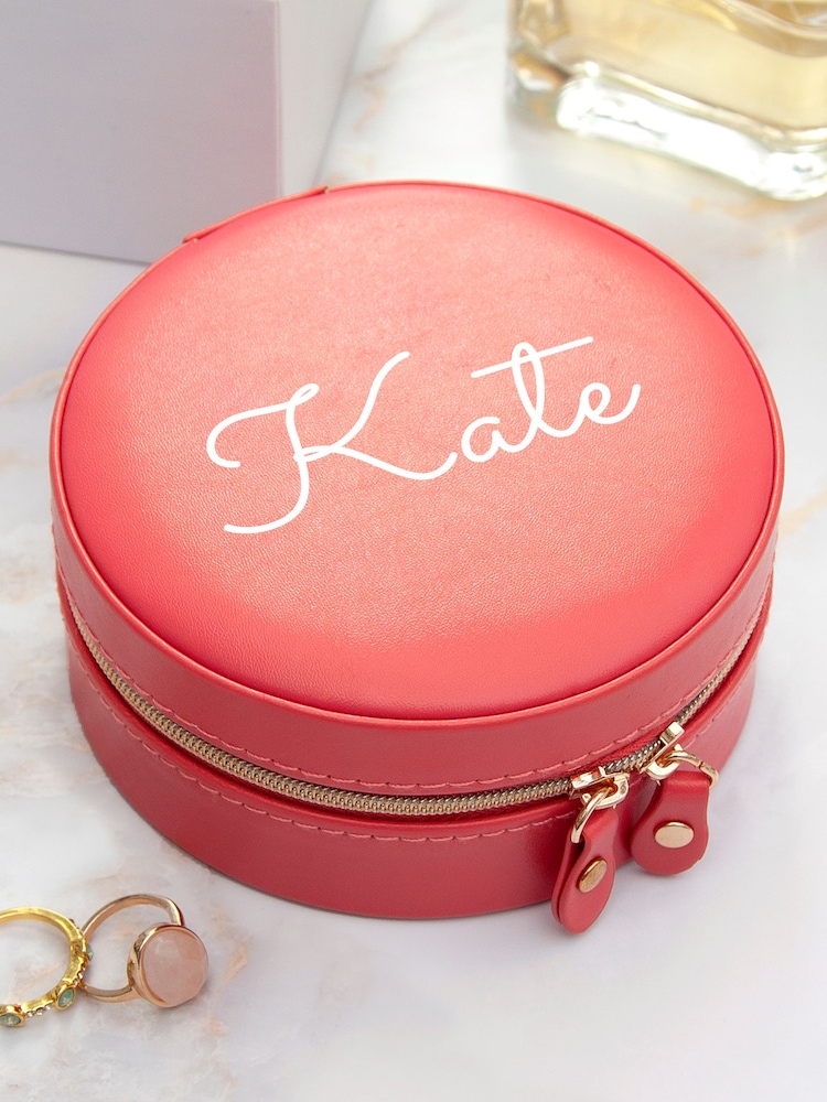 Treat Republic Personalised Pink Coral Round Jewellery Case - Image 1 of 5
