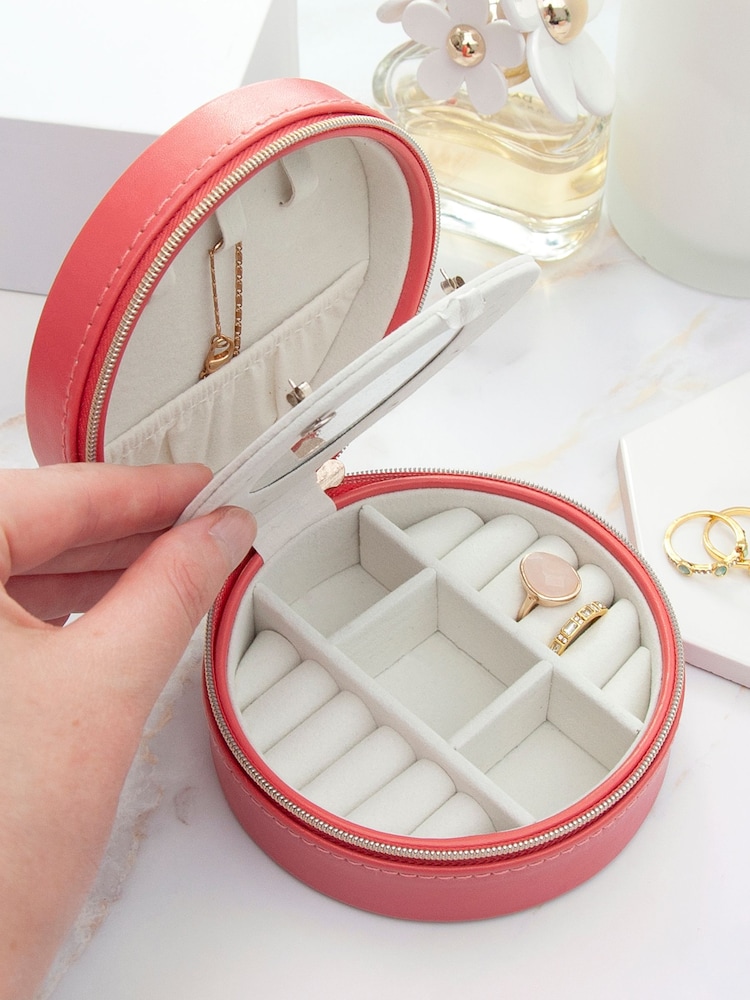 Treat Republic Personalised Pink Coral Round Jewellery Case - Image 2 of 5