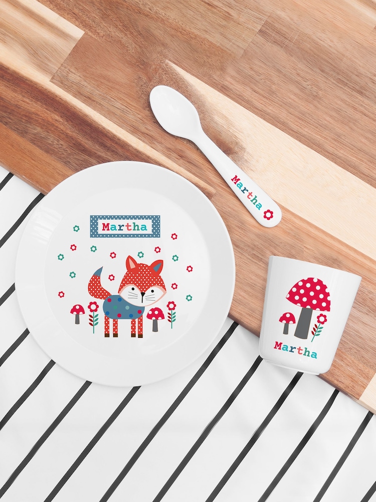 Personalised Kid's Little Fox Dinner Set by Treat Republic - Image 1 of 4