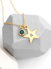 Treat Republic Tone Personalised Star with Birthstone Crystal Necklace - Image 2 of 4
