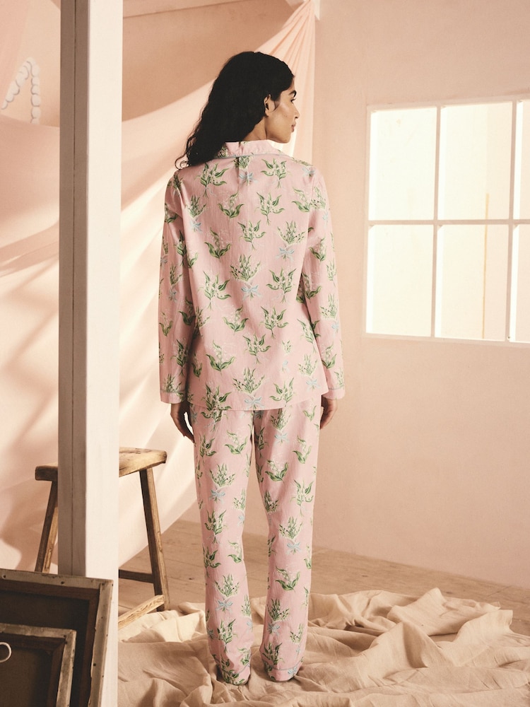 Cath Kidston Pink Lily Of The Valley 100% Cotton Button Up Pyjamas - Image 2 of 10