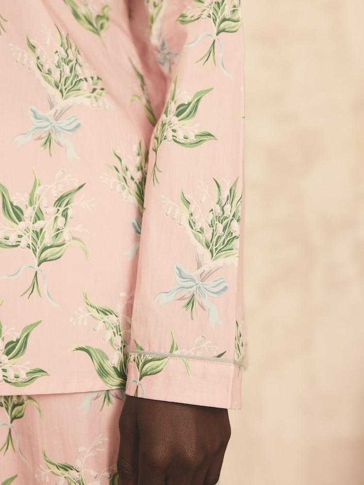 Cath Kidston Pink Lily Of The Valley 100% Cotton Button Up Pyjamas - Image 4 of 10