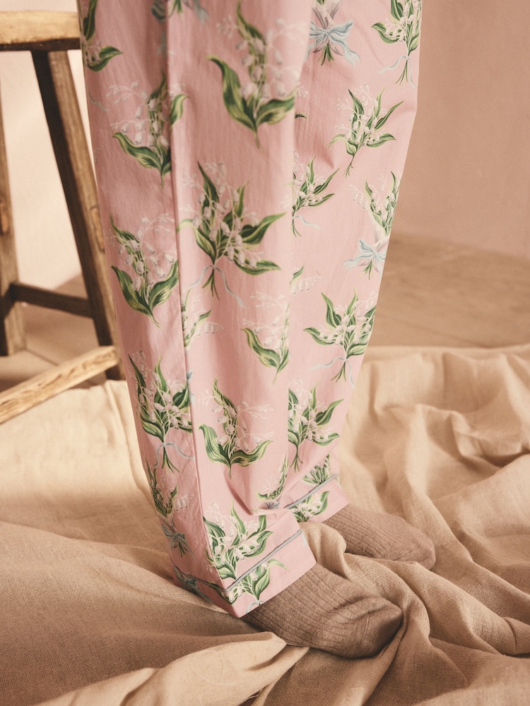 Cath Kidston Pink Lily Of The Valley 100% Cotton Button Up Pyjamas - Image 5 of 10