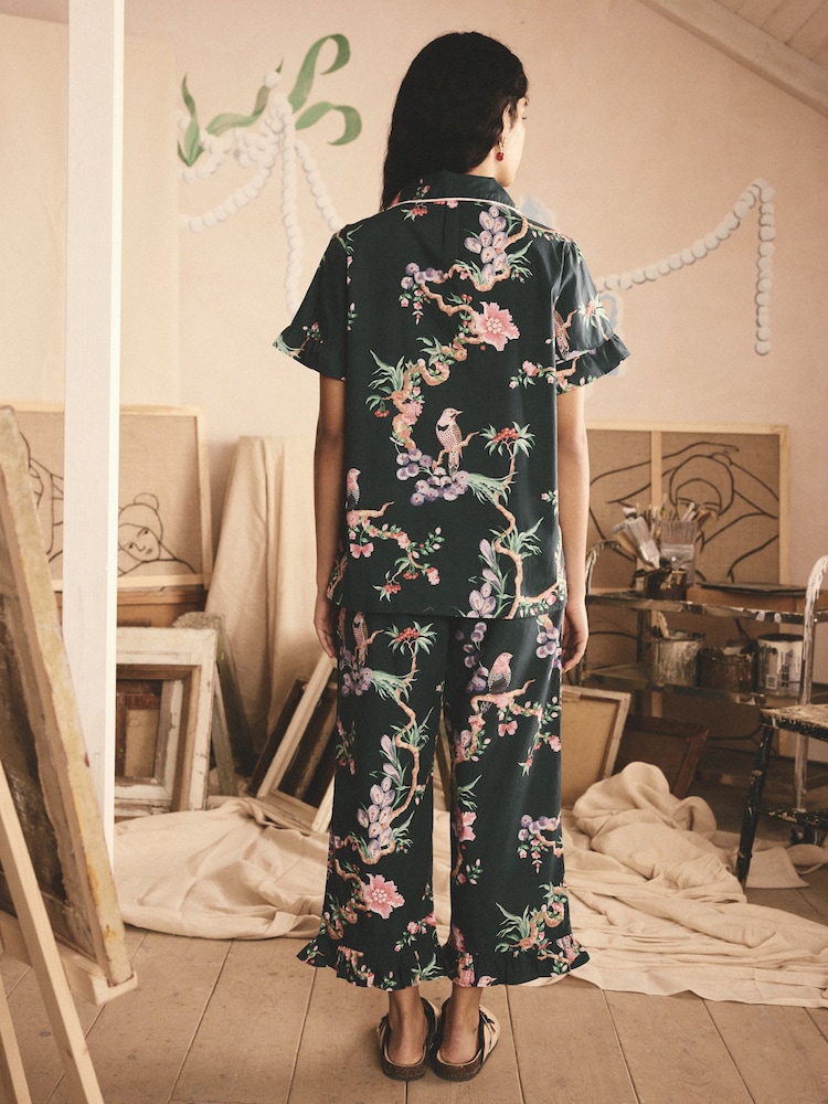 Cath Kidston Green Birds 100% Cotton Button Through Short Sleeve Pyjamas - Image 2 of 5