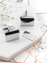 Treat Republic Silver Tone Personalised Secret Message Envelope Cufflinks - Image 1 of 5