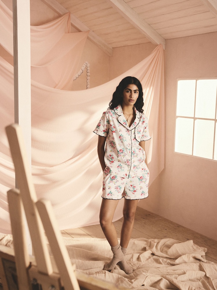 Cath Kidston Ecru Icon Bunches 100% Cotton Short Button Up Pyjamas - Image 2 of 10
