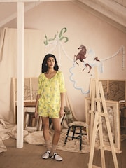 Cath Kidston Yellow Lily of the Valley 100% Cotton Frill Short Pyjamas - Image 3 of 10