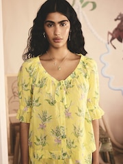Cath Kidston Yellow Lily of the Valley 100% Cotton Frill Short Pyjamas - Image 4 of 10