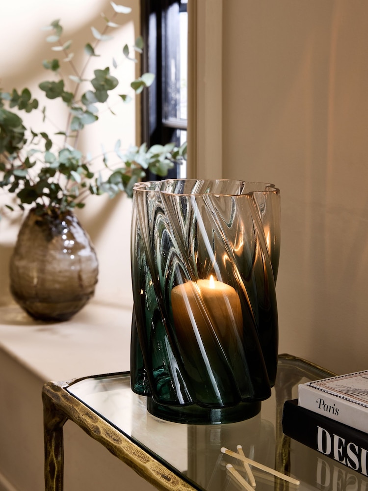 Green Ombré Glass Hurricane Candle Holder - Image 2 of 6