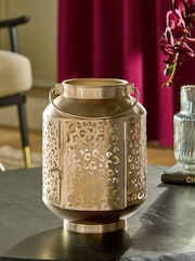 Gold Metal Leopard Print Cutout Lantern - Image 1 of 6