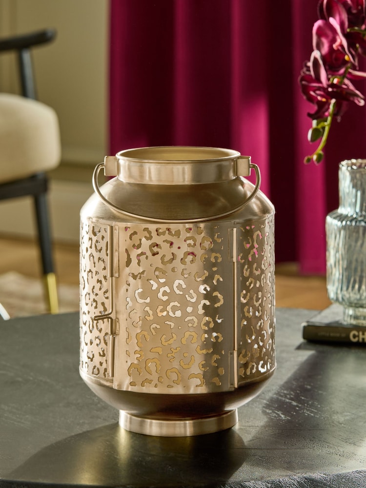 Gold Metal Leopard Print Cutout Lantern - Image 1 of 6