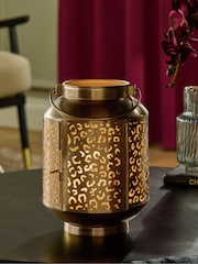 Gold Metal Leopard Print Cutout Lantern - Image 2 of 6