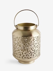 Gold Metal Leopard Print Cutout Lantern - Image 3 of 6