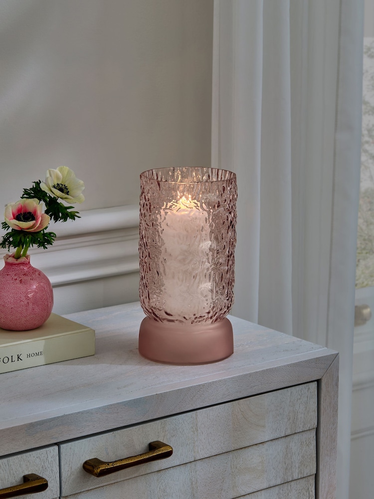 Pink Textured Glass Hurricane Candle Holder - Image 2 of 5