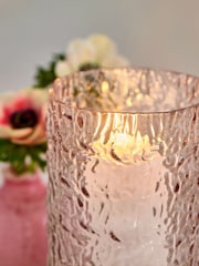 Pink Textured Glass Hurricane Candle Holder - Image 3 of 5