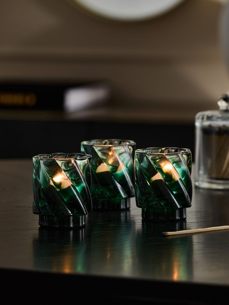 Green Ombré Swirl Glass Tea Light Holders - Image 2 of 6