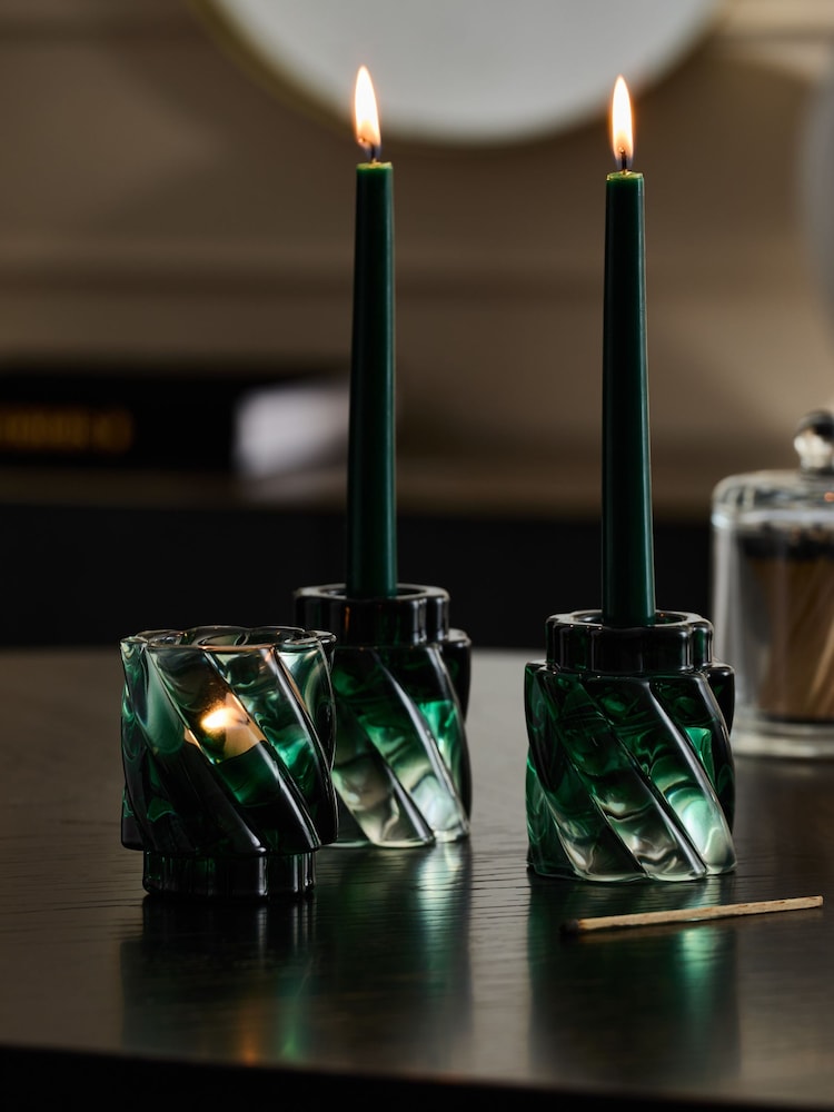 Green Ombré Swirl Glass Tea Light Holders - Image 4 of 6