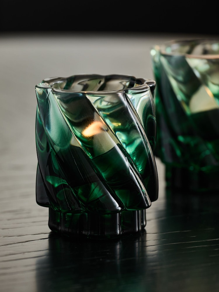 Green Ombré Swirl Glass Tea Light Holders - Image 5 of 6