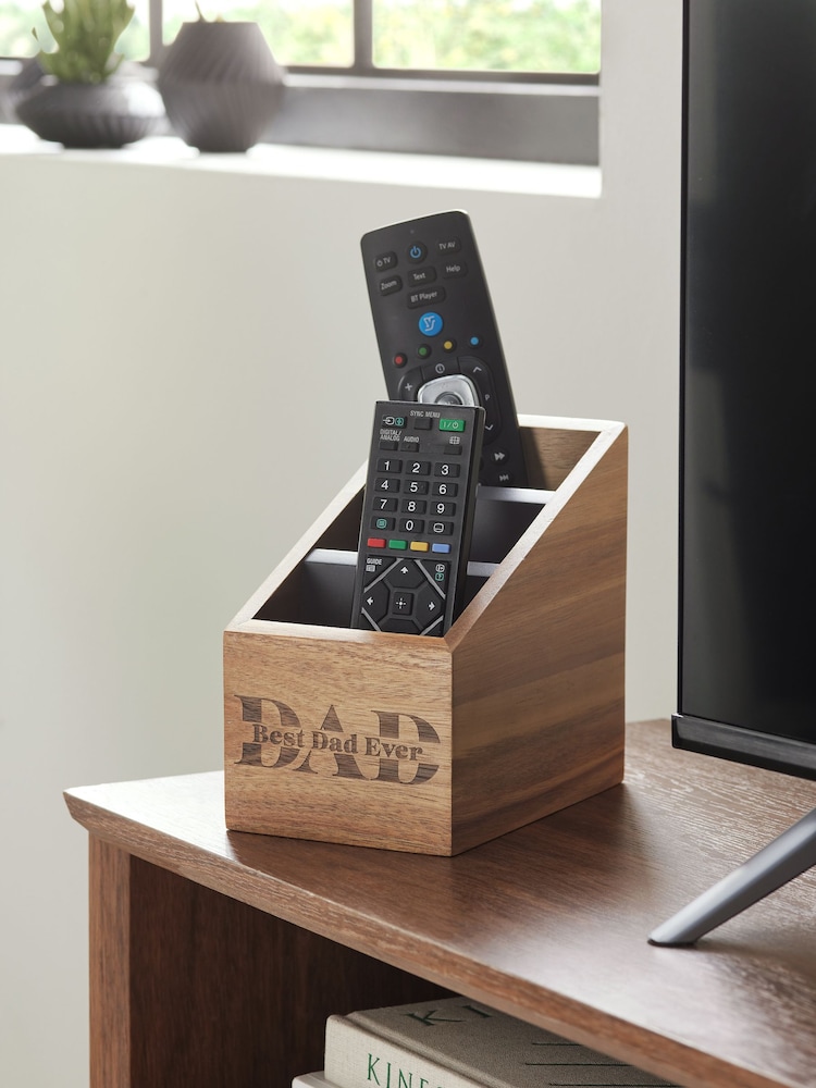 Dark Brown Best Dad Ever Wooden Remote Holder - Image 1 of 5