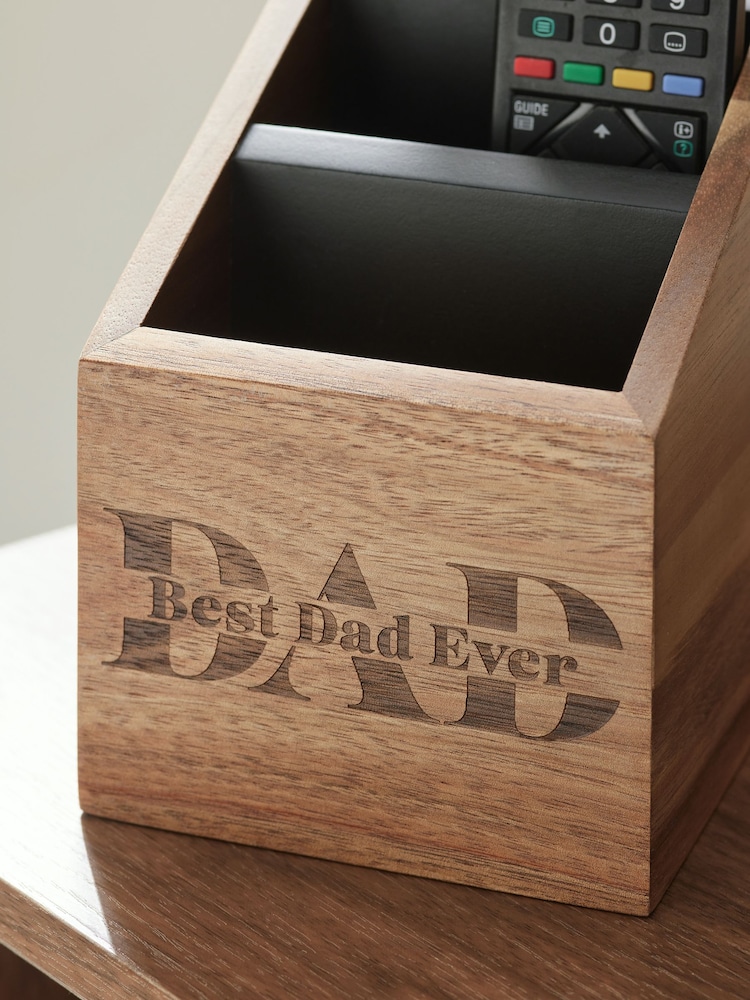Dark Brown Best Dad Ever Wooden Remote Holder - Image 2 of 5