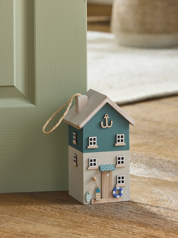 Blue Wooden Beach Hut Doorstop - Image 1 of 5