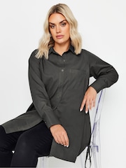 Yours Curve Grey Limited Tie Side Poplin 100% Cotton Shirt - Image 1 of 5