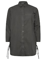 Yours Curve Grey Limited Tie Side Poplin 100% Cotton Shirt - Image 5 of 5