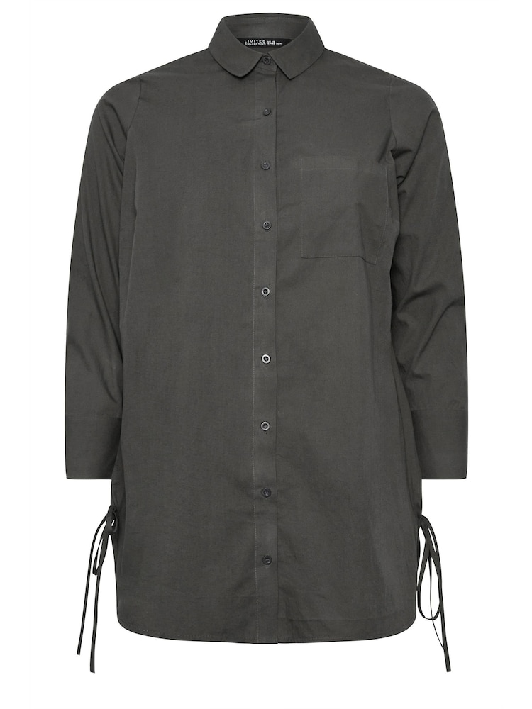 Yours Curve Grey Limited Tie Side Poplin 100% Cotton Shirt - Image 5 of 5