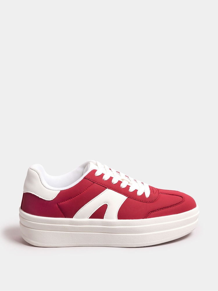 Yours Curve Red Wide Fit Retro Platform Trainers - Image 2 of 5