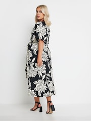 Yours Curve Black Wrap Angel Sleeve Texture Dress - Image 3 of 5