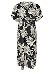 Yours Curve Black Wrap Angel Sleeve Texture Dress - Image 5 of 5