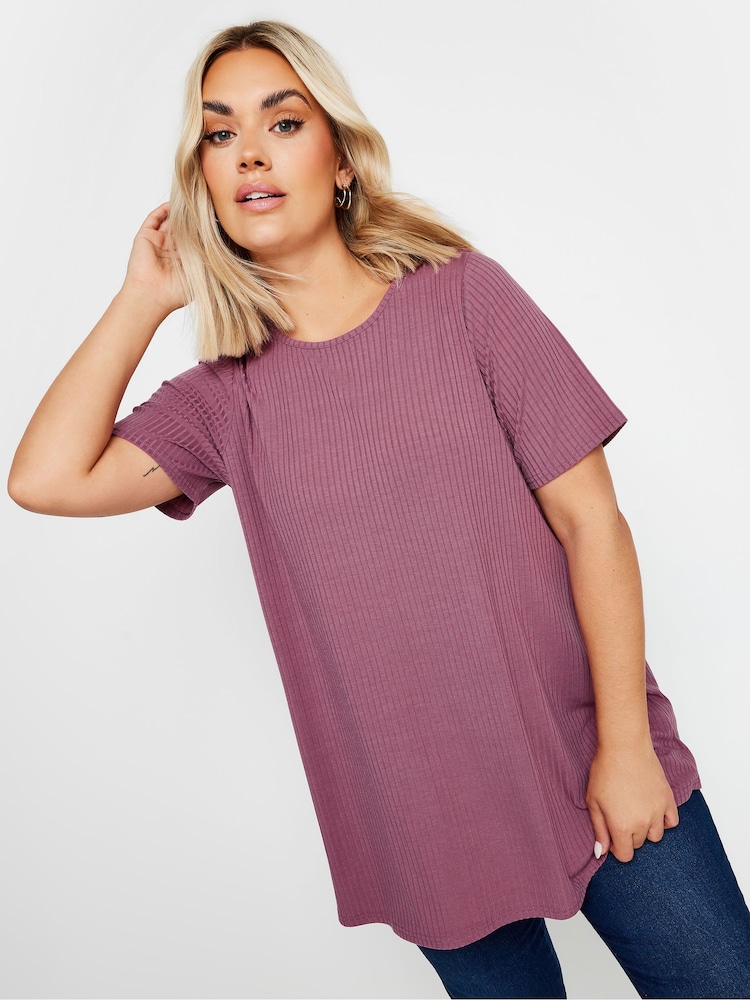 Yours Curve Pink Ribbed T-Shirt - Image 1 of 4