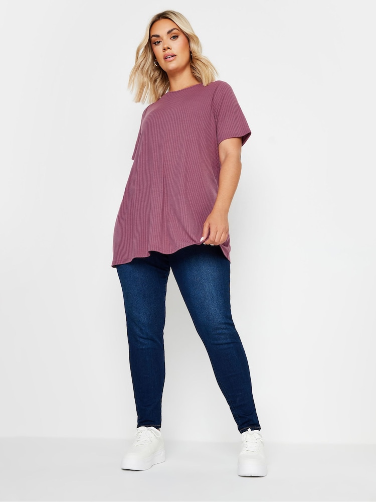 Yours Curve Pink Ribbed T-Shirt - Image 2 of 4
