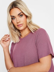 Yours Curve Pink Ribbed T-Shirt - Image 4 of 4