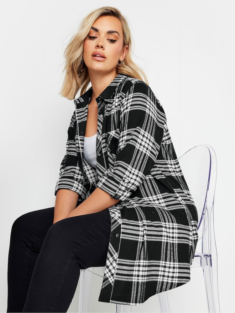 Yours Curve Black Boyfriend Brushed Check 100% Cotton Shirt - Image 1 of 6