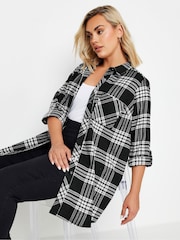 Yours Curve Black Boyfriend Brushed Check 100% Cotton Shirt - Image 2 of 6