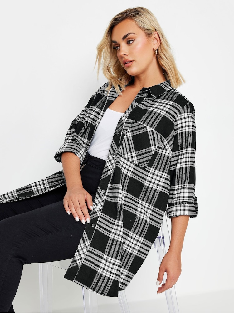 Yours Curve Black Boyfriend Brushed Check 100% Cotton Shirt - Image 2 of 6