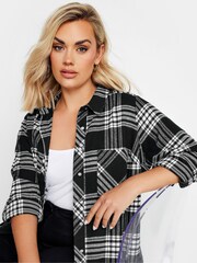 Yours Curve Black Boyfriend Brushed Check 100% Cotton Shirt - Image 5 of 6