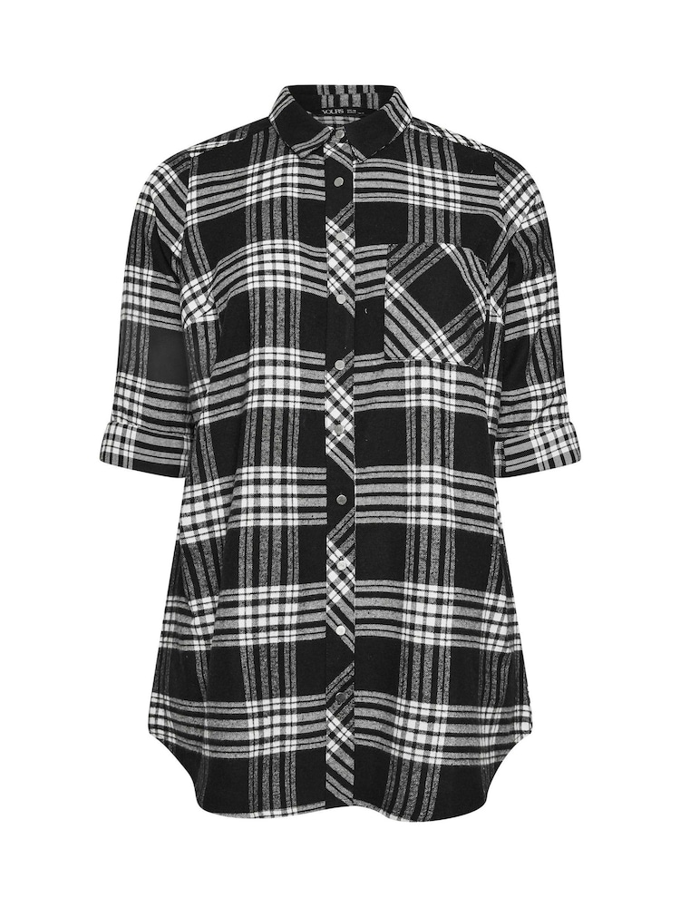 Yours Curve Black Boyfriend Brushed Check 100% Cotton Shirt - Image 6 of 6