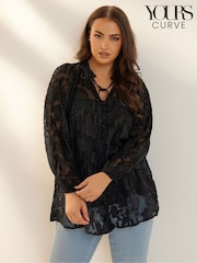 Yours Curve Black Coupe Tie Neck Blouse - Image 1 of 7