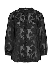 Yours Curve Black Coupe Tie Neck Blouse - Image 2 of 7