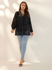 Yours Curve Black Coupe Tie Neck Blouse - Image 3 of 7